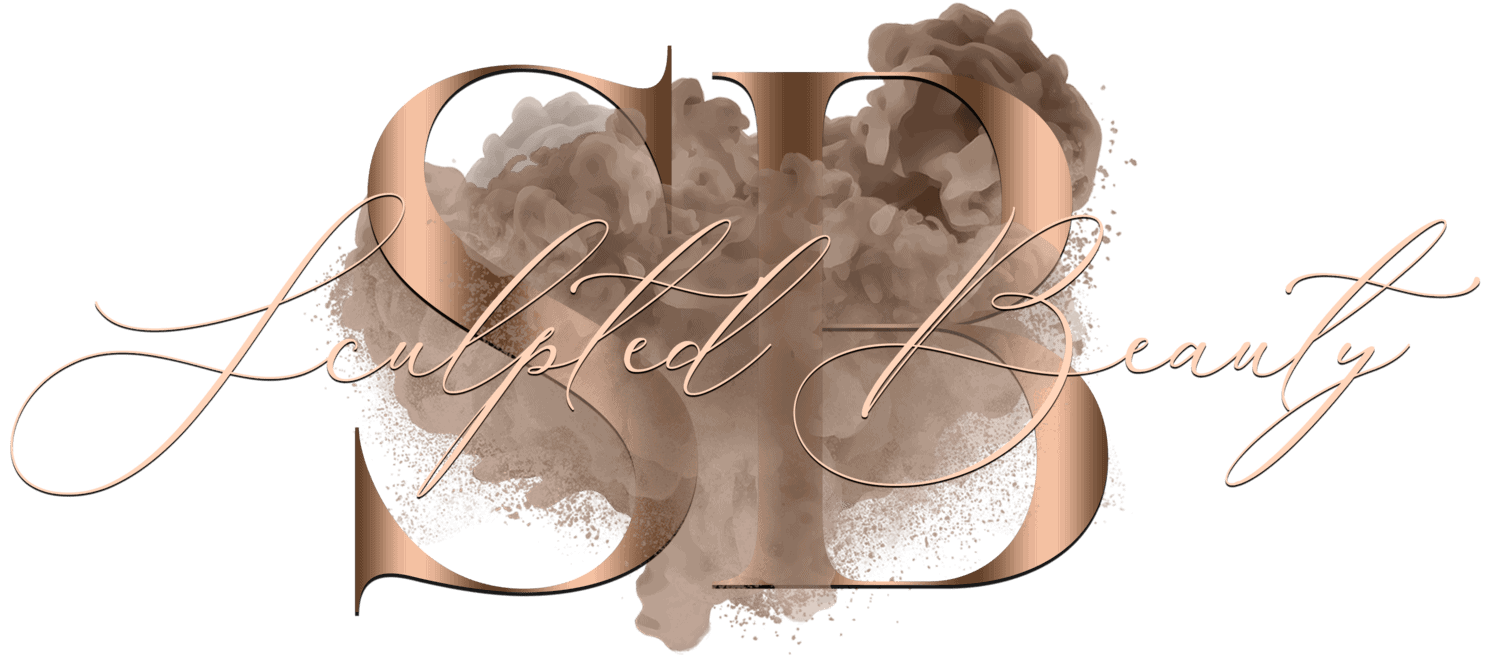 Sculpted Beauty Logo with a Capital S and B letters, cursive sculpted beauty over that. Colors are Browns and metallics